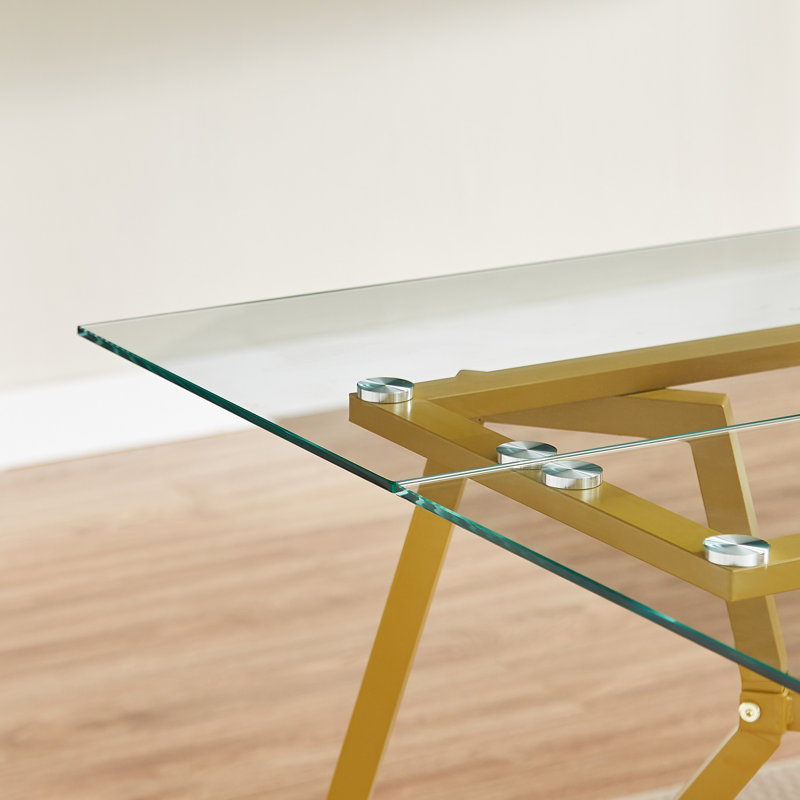 70.9 - Inch Rectangular Gold Glass Dining Table, Suitable For Family Meals, And Minimal Maintenance Gatherings, Quick Assembly, Low Cost
