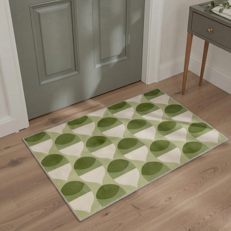 Tapis vert / beige à motif géométrique Cena, Rectangle 6 pi x 9 pi