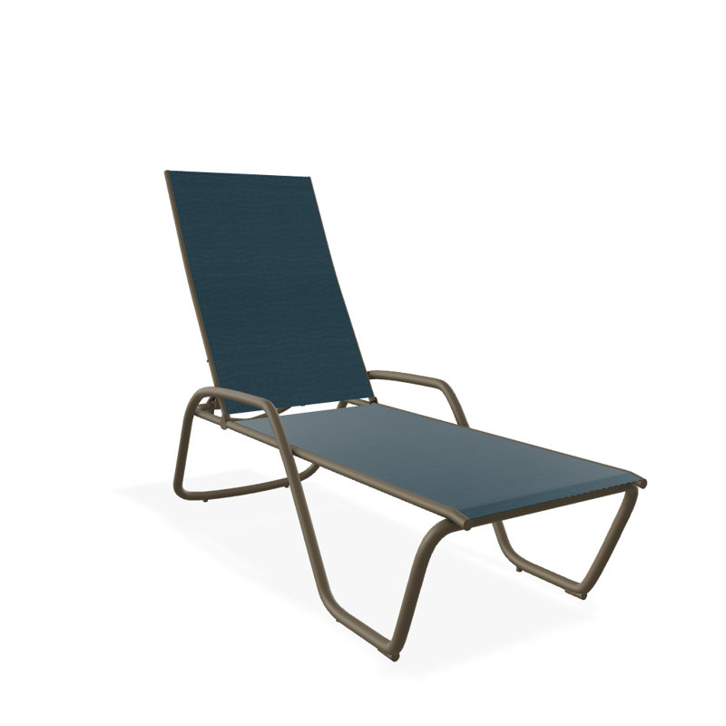 Outdoor Rust-Resistant Metal Chaise Lounge, Textured Beachwood, Teal Sunbrella®