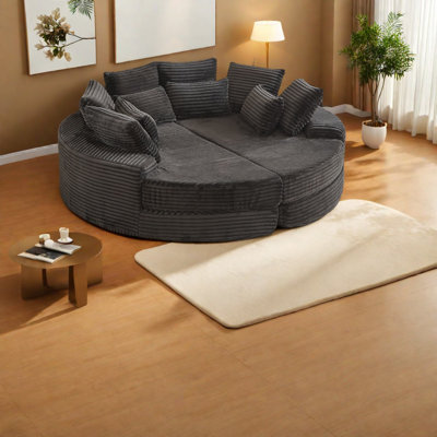 Oversized Corduroy Sofas, Multifunctional Recliner With Neck Pillow, Black