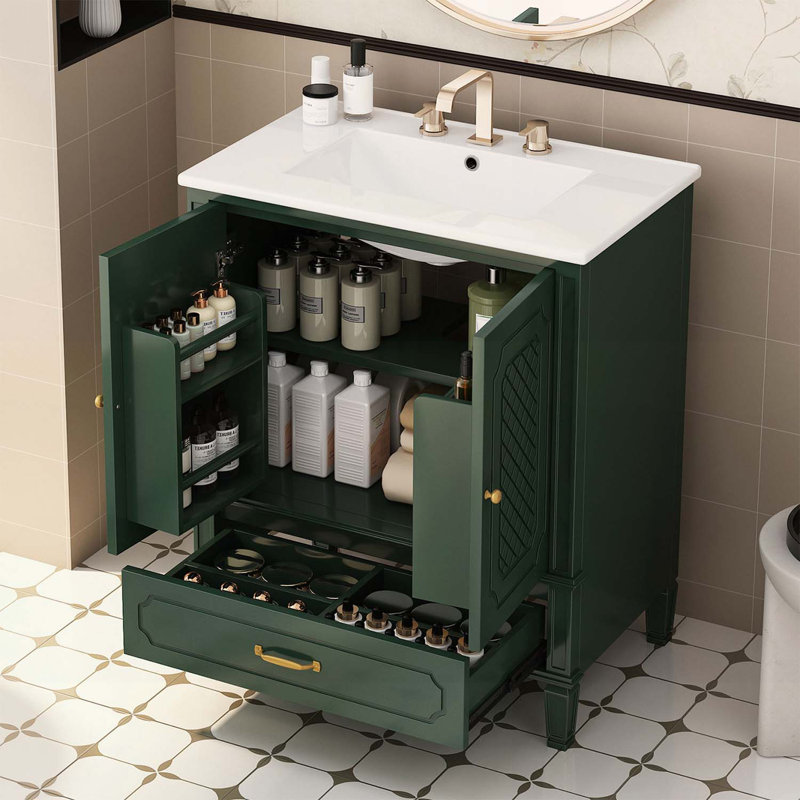 Meuble-lavabo de salle de bain avec lavabo, rangement multifonctionnel, porte à fermeture en douceur et fabrication durable
