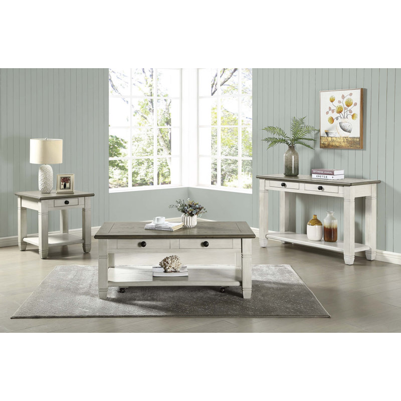 Table de bout Rosy Brown Finish Brown, Blanc antique
