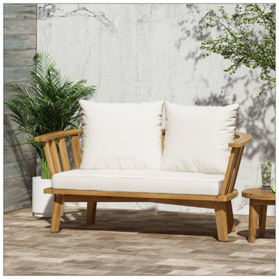 Causeuse d'extérieur en bois d'acacia durable avec coussins résistants à l'eau, parfaite pour la détente sur le patio et le jardin