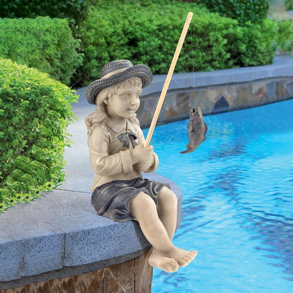 Design Toscano Gone Fishing Fisherman Boy Garden Statue, 17 Inch