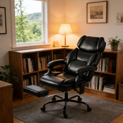 High Back Soft Chair For Office With Three Intensity Levels, Lumbar Heat, Retractable Footrest And Linkage , Made Of Material Six - Point Massage, 135 Recline, Skin Material, Suitable Users Under 6Ft