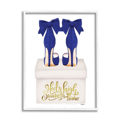 «High Standards Blue Heels» encadré sur bois par Amanda Greenwood