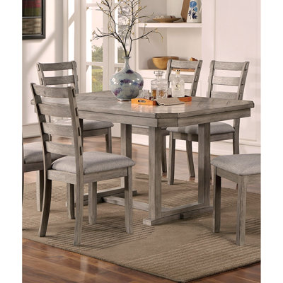 Dining Table 4x Side Chairs Bench 6pcs Dining Set Grey Finish Dining Room Furniture Fabric Seat Rustic Style