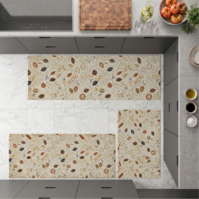 Botanical Leaf Non-Slip Washable Kitchen Mats