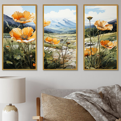«Buttercups Charm In Mountain Scenery» - ensemble de reproductions d'art mural Buttercups