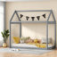 Lit simple en bois, gris