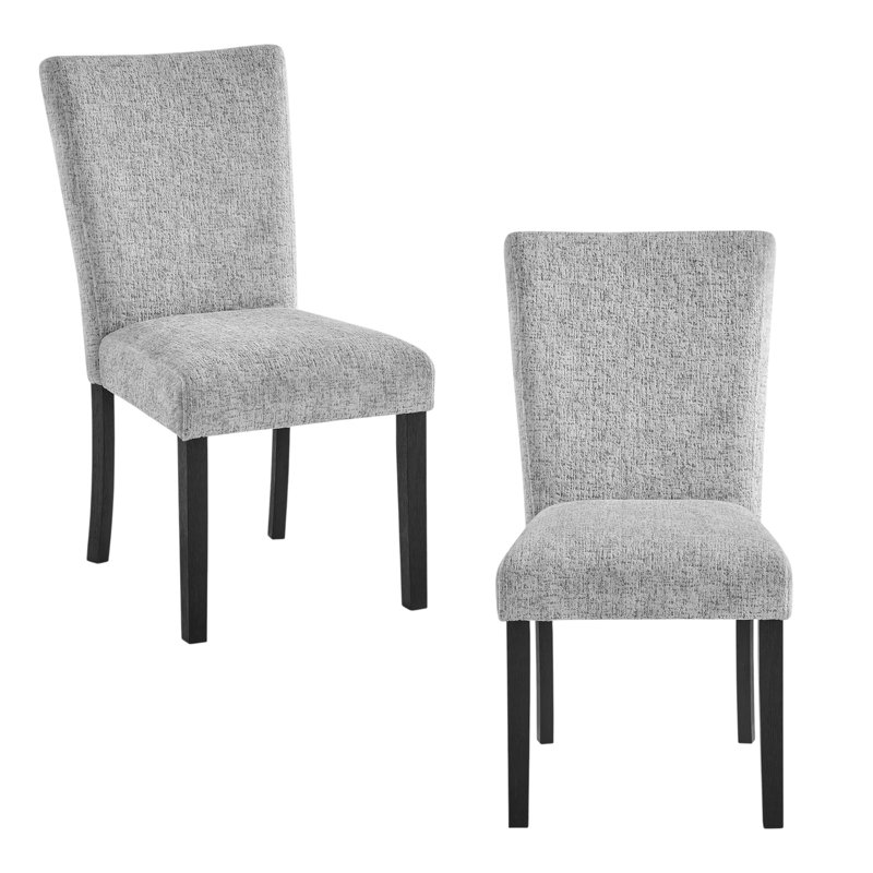 Ensemble de deux chaises d'appoint de salle à manger rembourrées en bois et tissu gris clair et noir