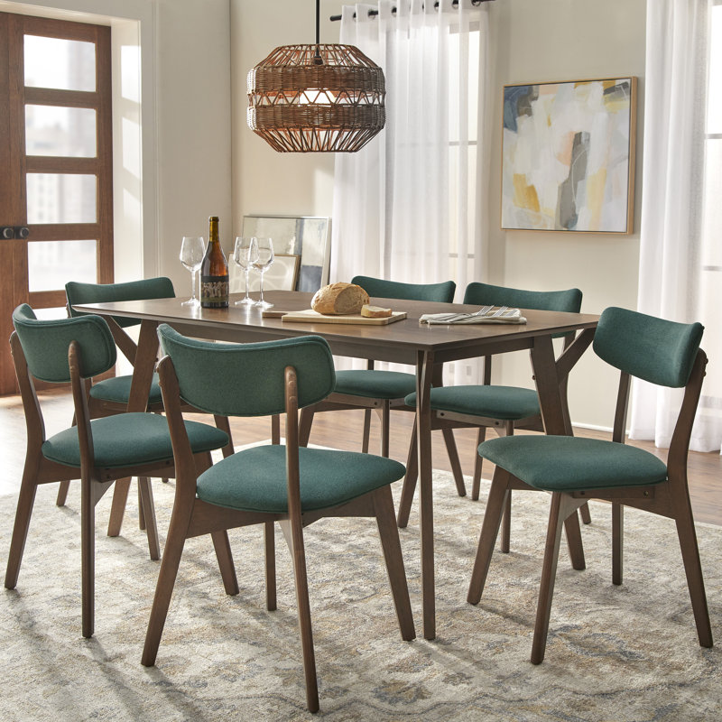 Ensemble de salle à manger Colella, 7 pièces : table, 6 chaises, Vert