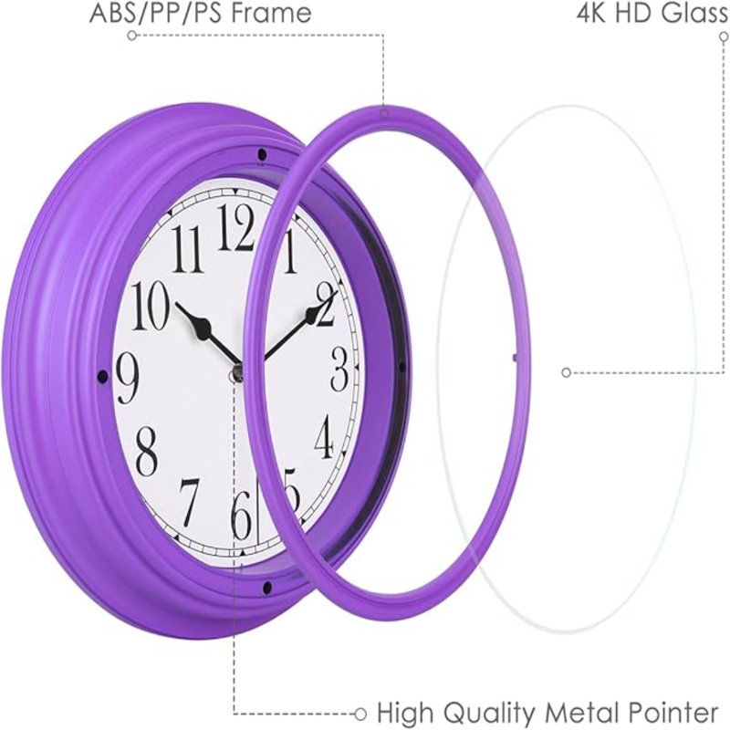 Horloge murale silencieuse 9 pouces, Violet foncé