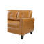 Canapé d'angle 3 places en similicuir avec siège rabattable et porte-gobelets, idéal pour recevoir, deux coussins décoratifs, rangement inclus, pieds bas en bois, coussins en mousse, accoudoirs réglables en 8 directions