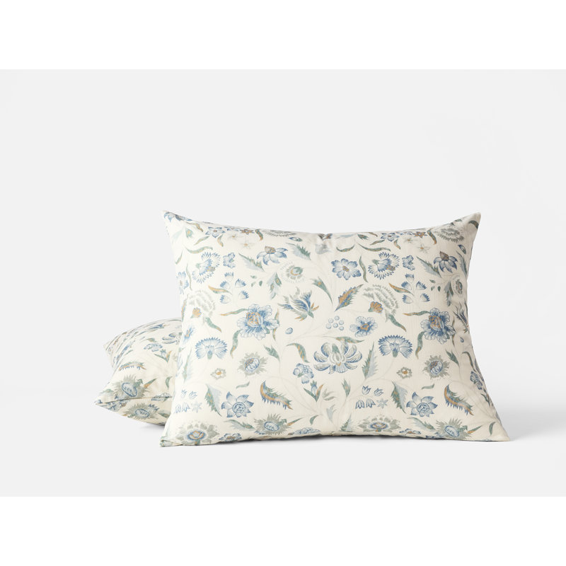 Viola Organic Print Sham, Undyed W/Cerulean, Standard Sham