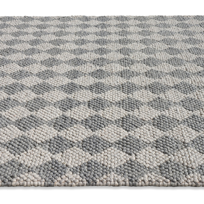 Bubble Argyle Loop Pile Weave Ivory/Grey Wool Area Rug By Tufty Home, Rectangle 2' x 3'