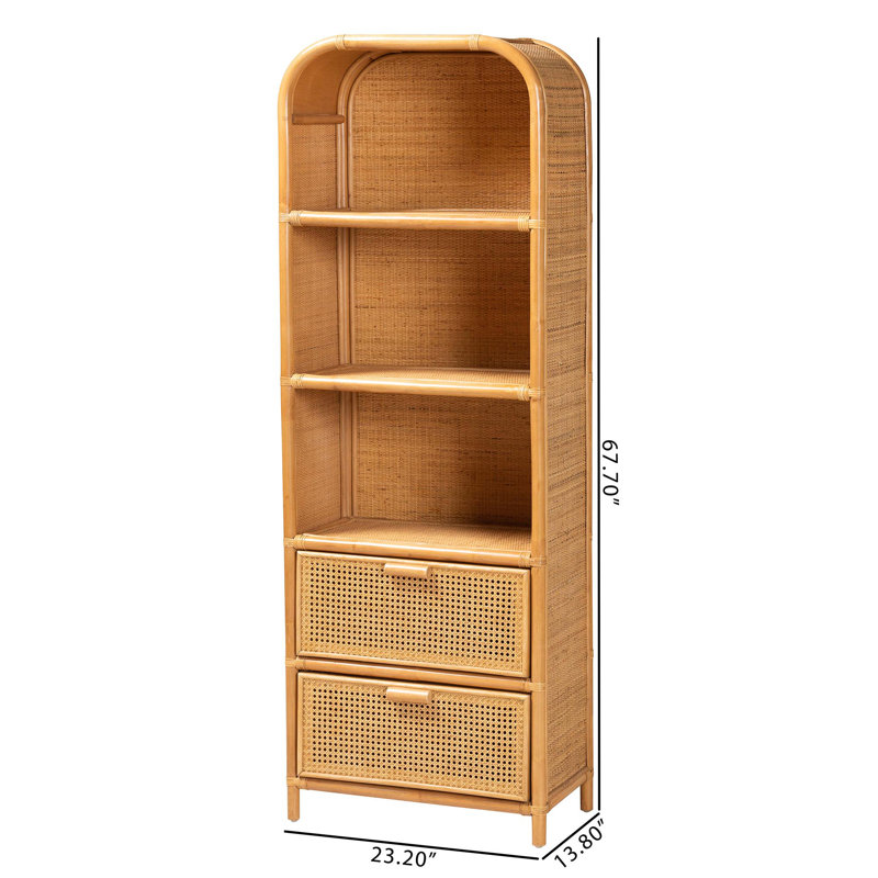 Curacao Tall Light Honey Rattan and Wood Bookcase with Drawers