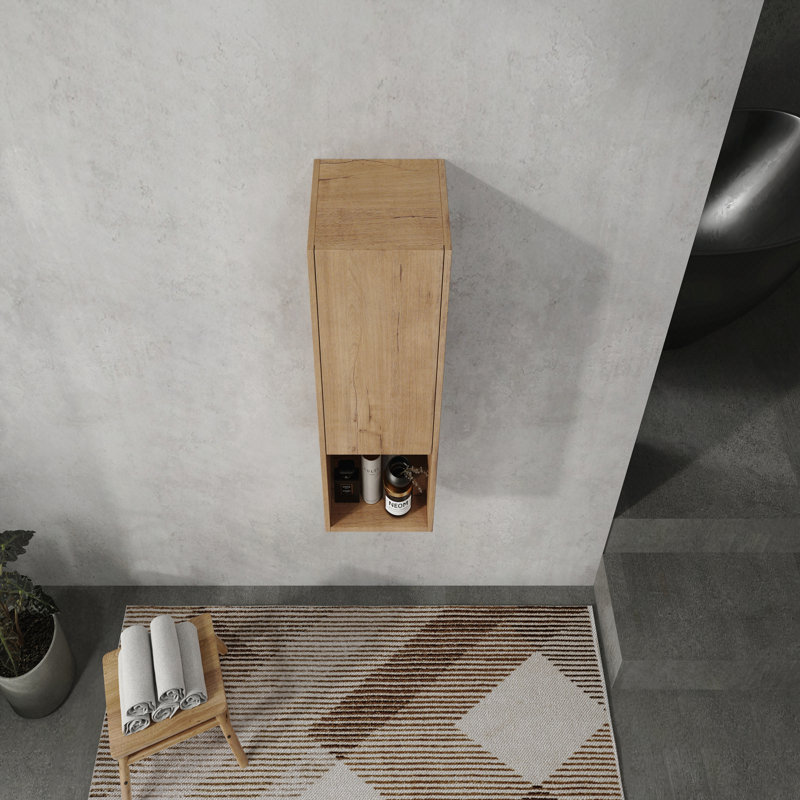 12" Bathroom Side Cabinet,Soft Close Doors,Float Mounting Design, Imitative Oak, Brown