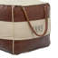 Pouf rembourré en toile brun avec détails en cuir