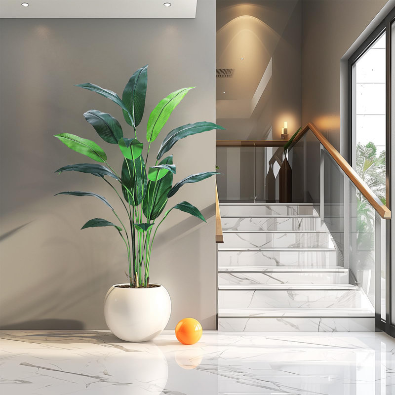 Artificial Bird Of Paradise Plant 6FT(72In) Fake Palm Tree With 17 Trunks Faux Leaves