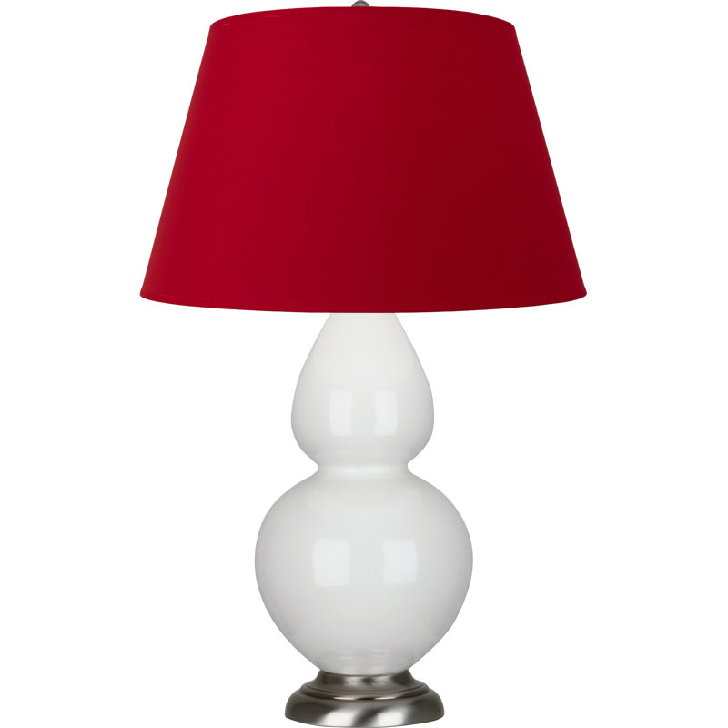 Lampe de table double gourde en céramique, Lys émaillé / argent antique, Blanc cassé, Argent argent
