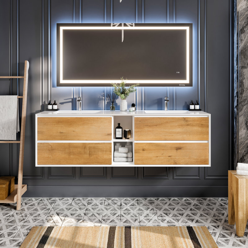 Kiskimere 75" Wall-Mounted Double Bathroom Vanity Set