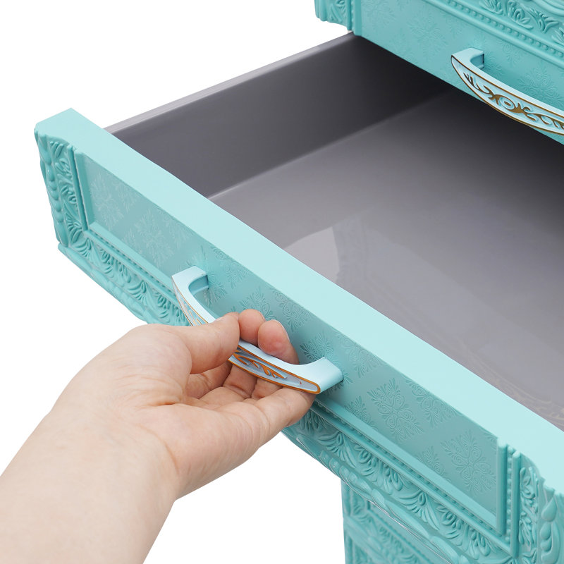 Storage Cabinet, Storage Organizer With Drawers And Wheels, Blue