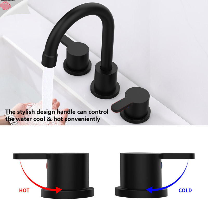 Matte Black Bathroom Lavatory Faucet - 2 Handles, 8" Lavatory, 3 Hole, 360 Swivel Spout, Pop Up Drain, Hygiene Enhancement Sink Tap Long-Term Durability