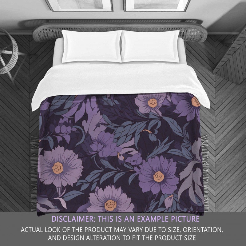 Machine Printed Comforter, King Comforter, Gray/Purple Floral