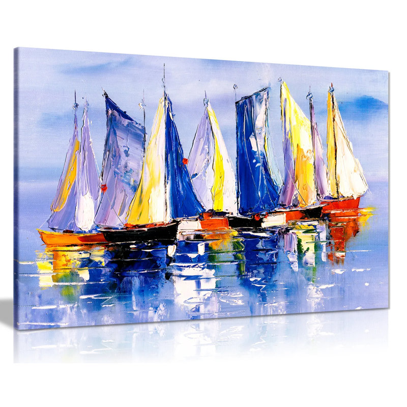 Boats In Sea - Wrapped Canvas Painting, 91cm H x 61cm W