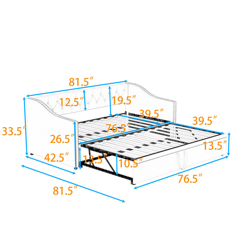 Versatile Twin Velvet Daybed with Twin Trundle, Gray