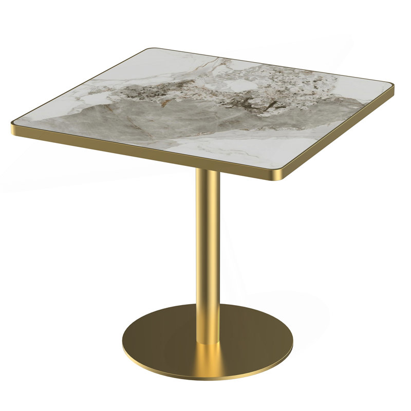 Table carrée bistro moderne tulipe 31,5 pouces avec plateau en faux marbre, facile à assembler, structure en métal robuste