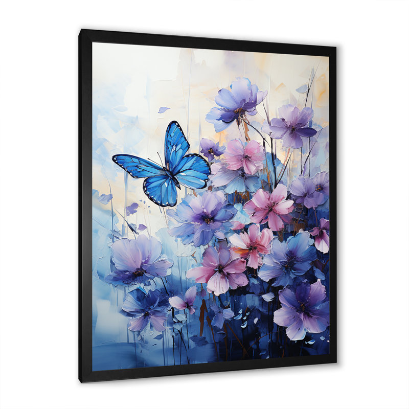«Sapphire Blue Hues» capture le vol délicat - impressions sur toile papillon, H 40 po x l 30 po x P 1,5 po, Cadre simple noir