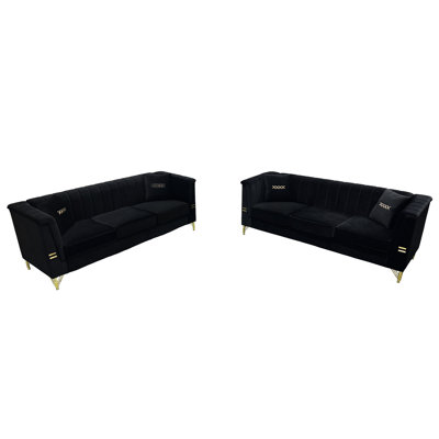 Modern 2 Black Velvet With High Foam Cushions And Supportive , Suitable For Open-plan Spaces Office Lounges Ideal