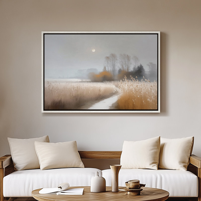 Art mural encadré sur toile - Chemin de rivière tranquille avec roseaux et ciel au clair de lune - 16 po x 24 po, 24 po x 36 po