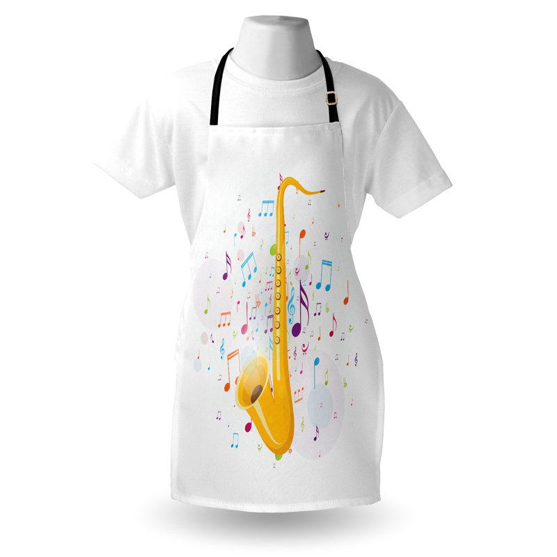 East Urban Home Saxophone Apron Unisex Wind Instrument Notes Adult Size Earth Yellow Multicolor