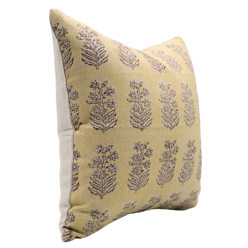 Housse de coussin d'intérieur / extérieur Floral Linen, H 16 po x l 16 po, Moutarde à motif floral, Carré