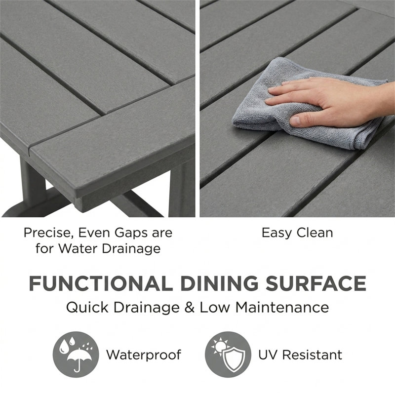 Table de salle à manger pliante carrée 1 pièce Hdpe, Gris