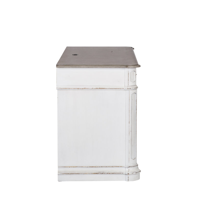 Traditional White Home Office Desk with USB Ports and Drawer