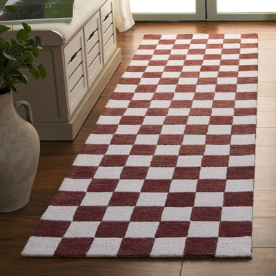 Tapis rouge / ivoire en laine / coton touffeté à la main Leidi