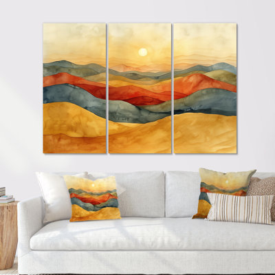 Orange Yellow Abstract Mountain Landscapes - Landscape Mountains Wall Art Set
