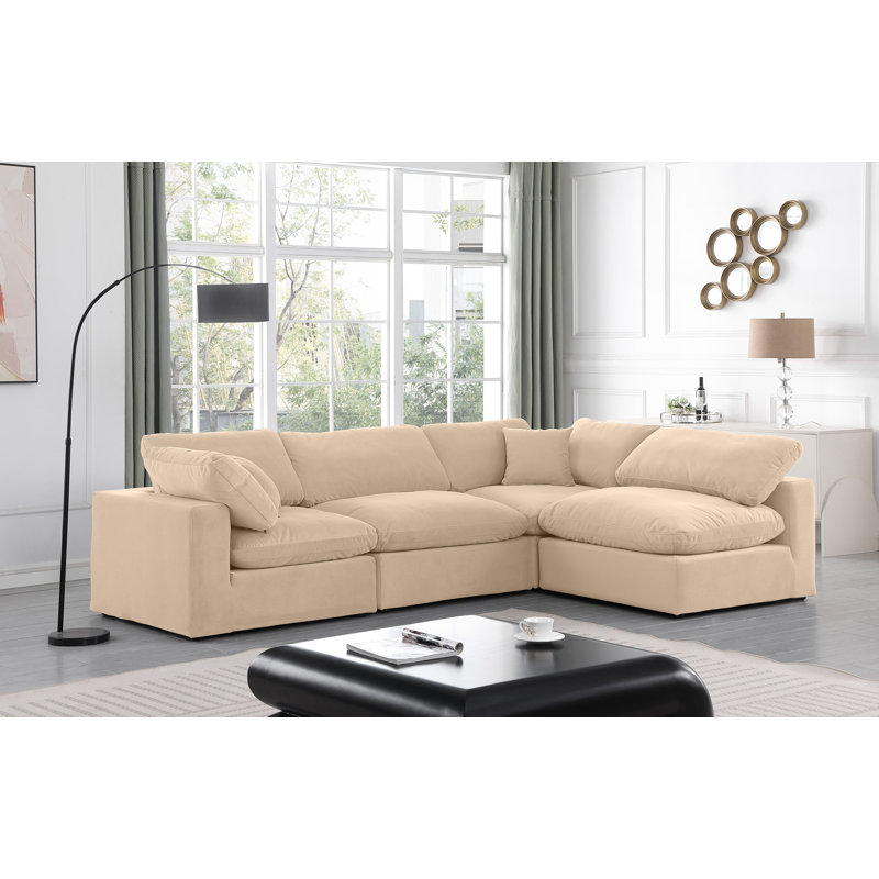 Canapé modulaire réversible en velours Hulene, Velours beige