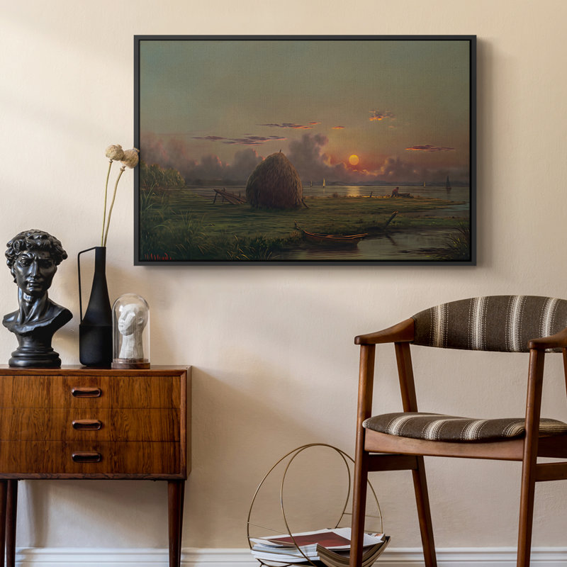 Meule de foin au coucher du soleil, 1880 - Martin Johnson Heade - Encadré sous verre acrylique, grand tableau pour salon