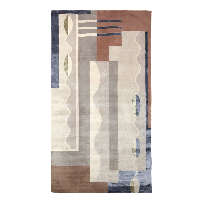 Rug & Kilim’S French Art Deco Rug In Silver-Gray And Brown Geometric Patterns, Rectangle 5' x 7'
