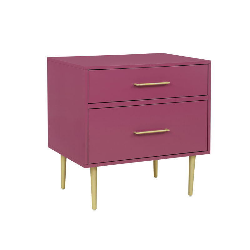 Baugh Glam Two Drawer Nightstand, Raspberry