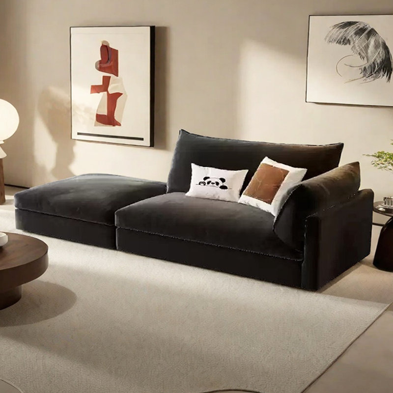 Canapé-lit en coton et lin avec repose-pieds, Orienté à droite, Noir, noir, noir, noir