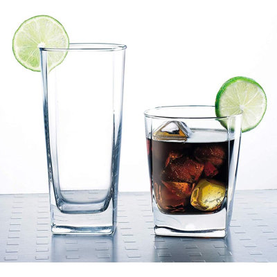 Drinking Glasses Set Of 16 Drinkware Kitchen Glasses For Cocktail, Iced Coffee, Beer, Ice Tea, Wine, Whiskey, Water, 8 Tall Highball Glass Cups & 8 Short Old Fashioned