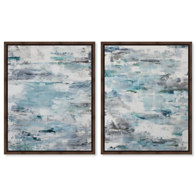 Blue Depths Serenity Framed Canvas Print Blue Wall Decor Set by Art Remedy, Walnut Frame, 36 x 45