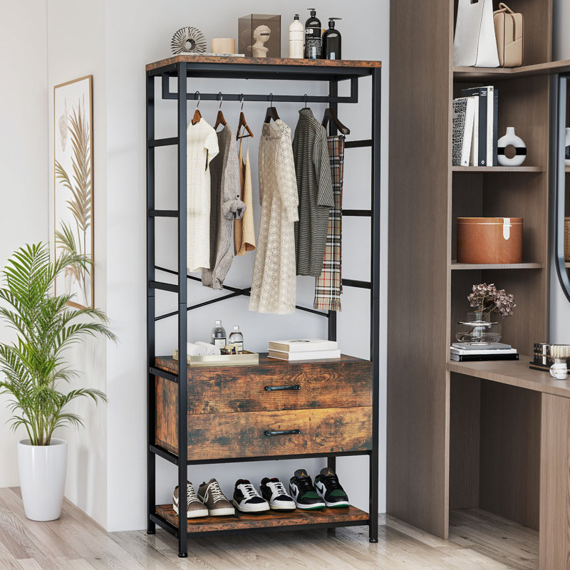 Hallway Coat and Shoe Storage, Industrial Hall Tree With 2-Drawer