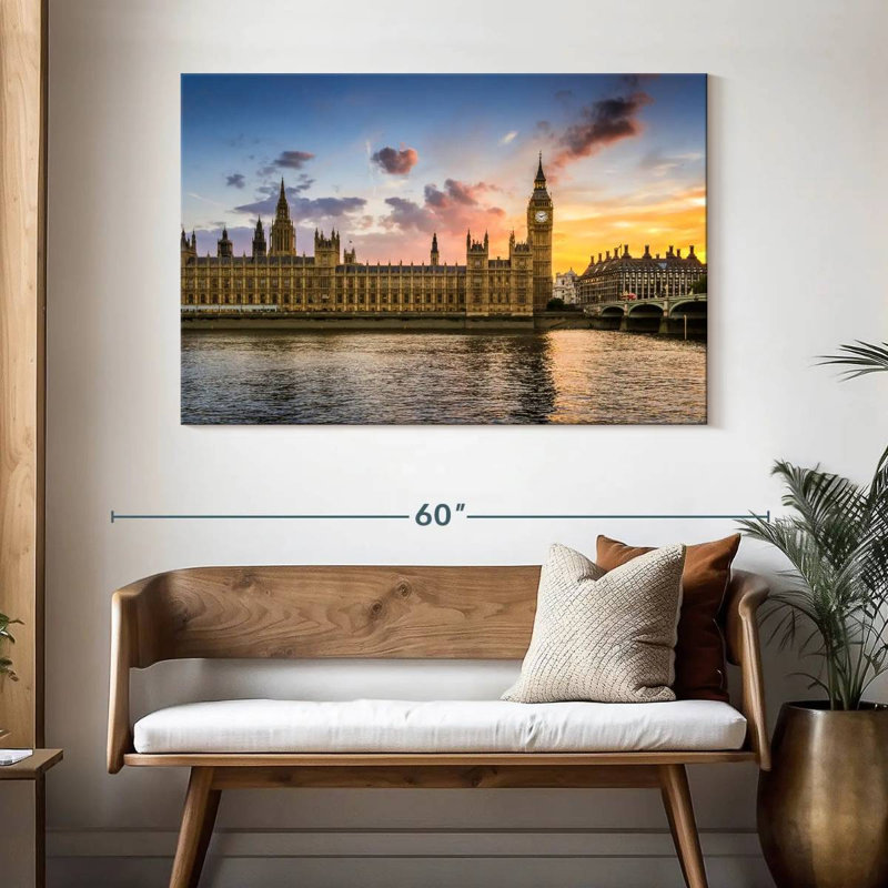 Marchelle Big Ben contre le coucher du soleil, H 32 po x l 48 po